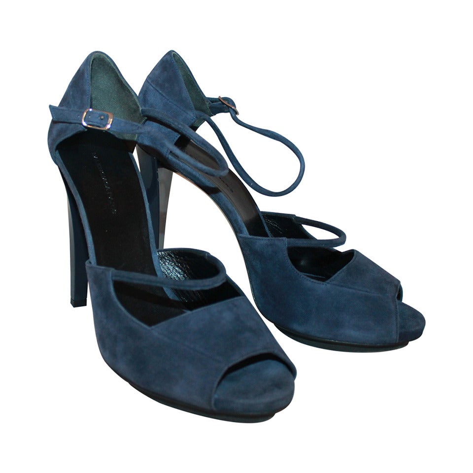 Balenciaga Navy Suede Strappy Platform Heels - 40