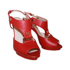 Escada Red Leather Cut-Out Heels - 36.5