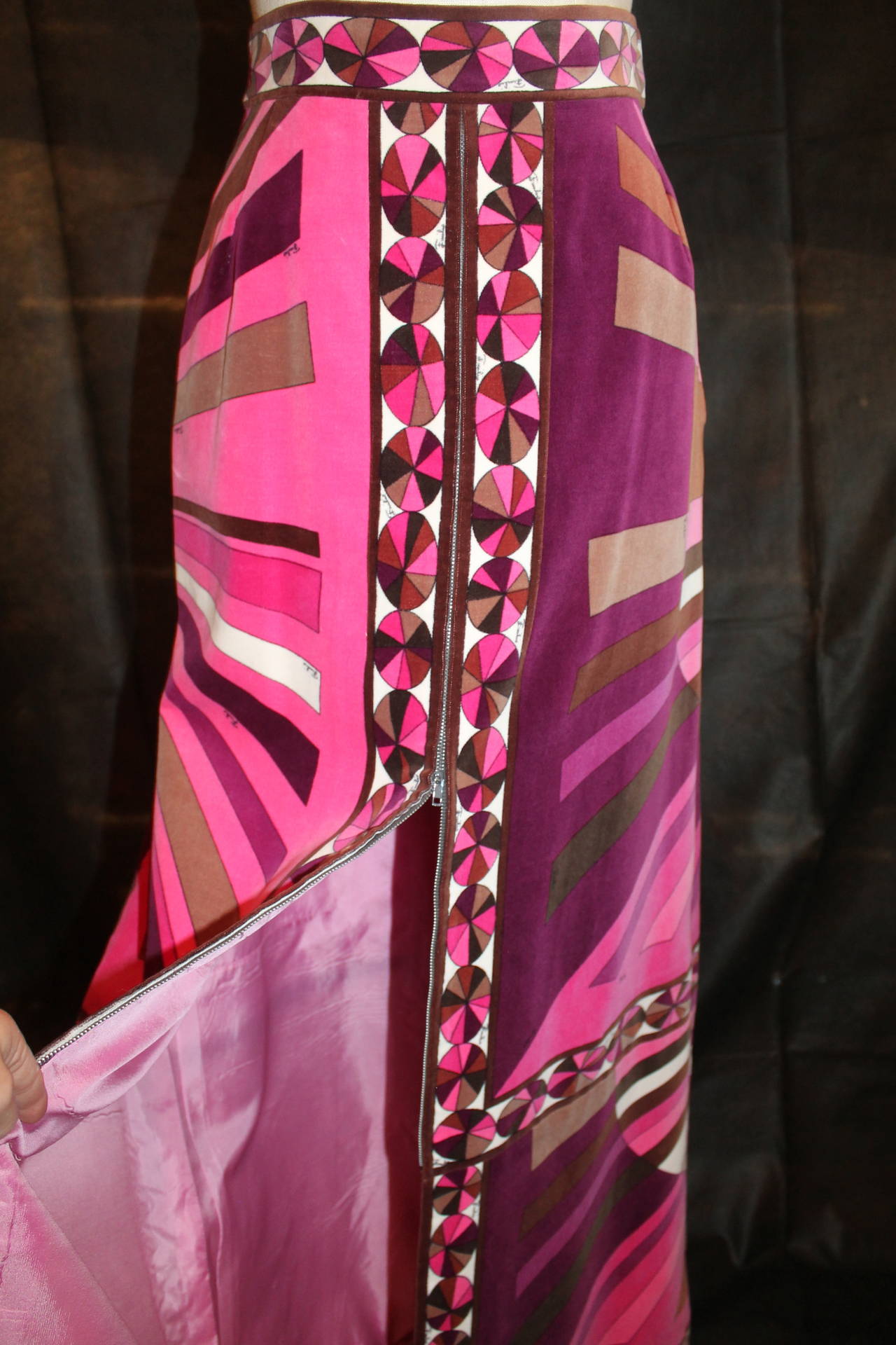 Pucci Vintage Pink & Brown Velvet Maxi Skirt - circa 1960s - S