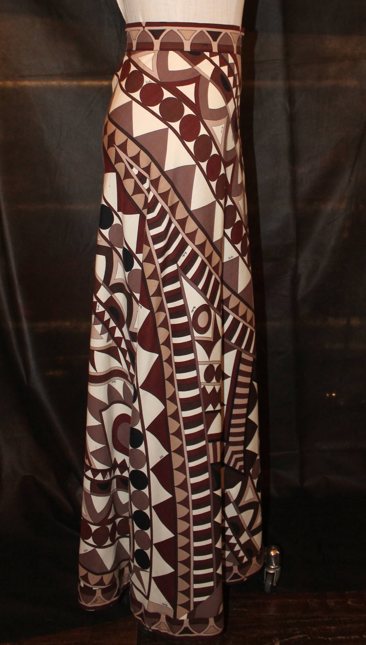 Pucci Vintage Brown Geometric Print Maxi Skirt - circa 1960s - S