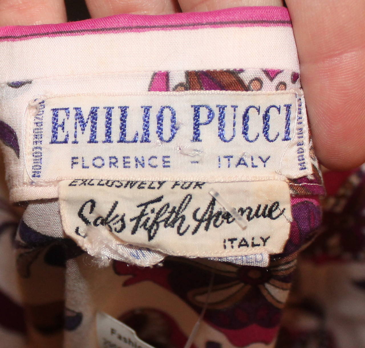 Pucci Vintage Weiße, lila, rosa Jacke/Hemd mit Blumendruck - ca. 1960er Jahre - S Damen im Angebot