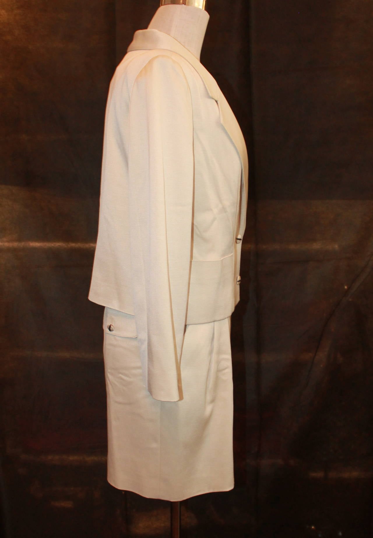 Beige Karl Lagerfeld Vintage Ivory Dress & Jacket Set - 38