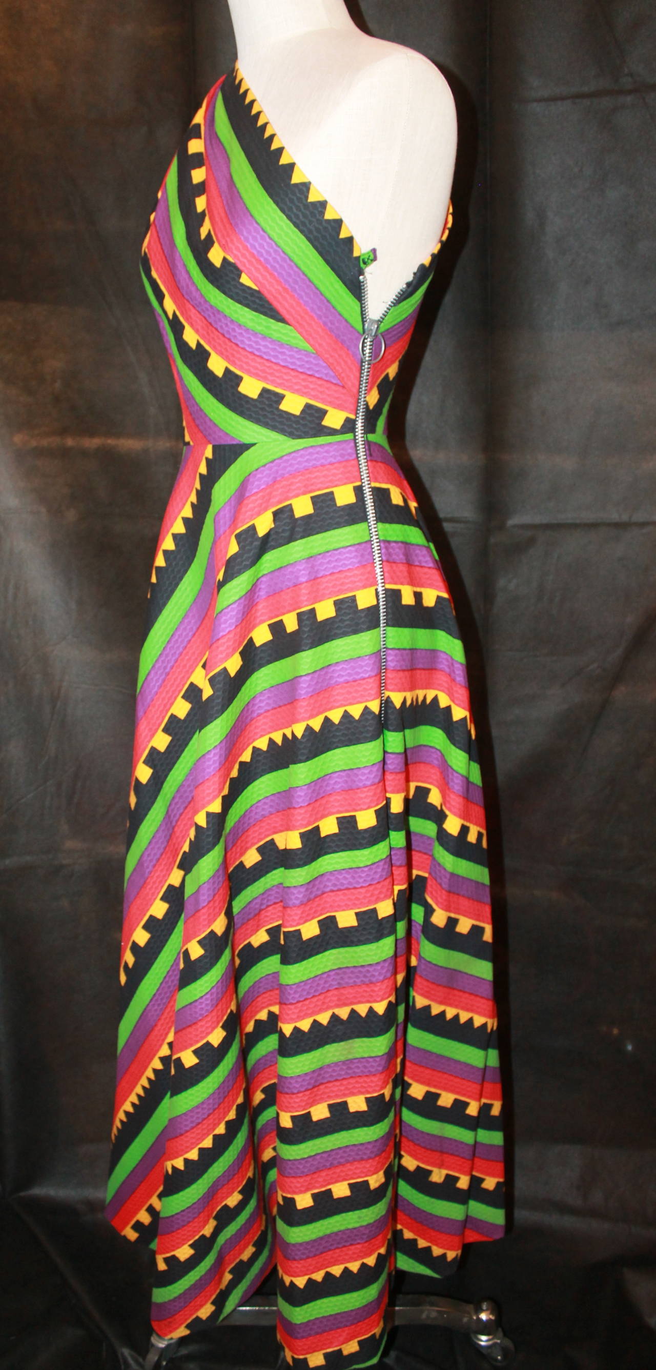 Sex & The City Lanvin Vintage Multi Color One-Shoulder Dress - circa 1980s - S. This dress is in excellent condition with no visible markings. It is truly a one of a kind piece.
**This dress is the same style as the one worn in the first Sex and