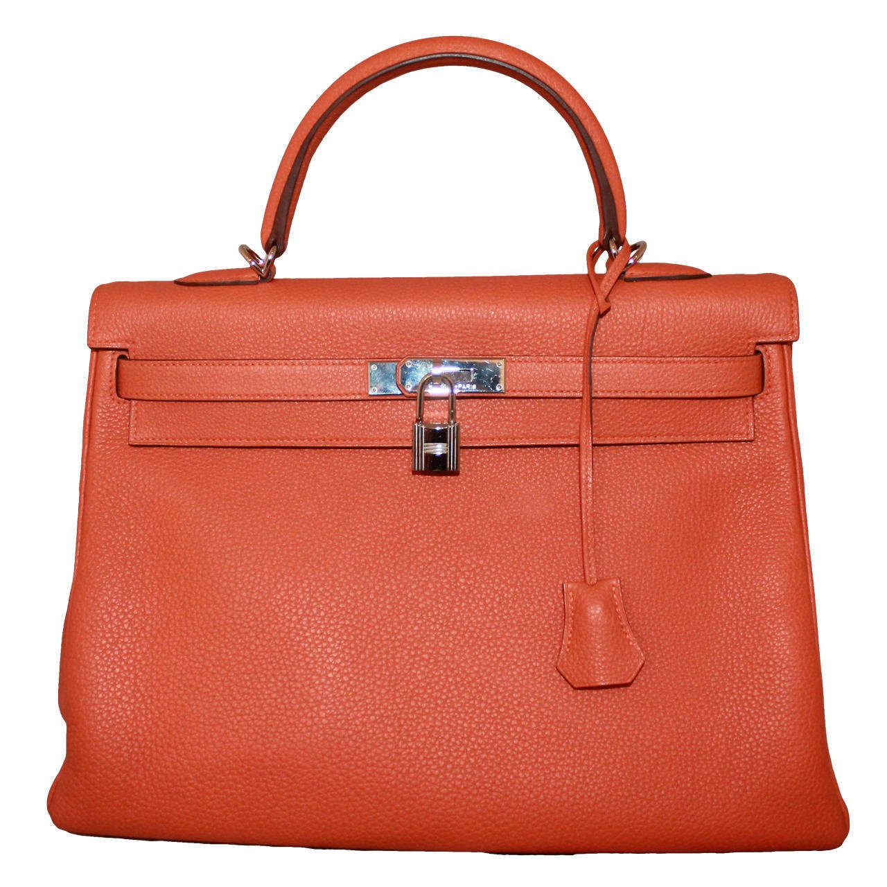 Hermes Orange Leather Kelly Handbag SHW - circa 2012
