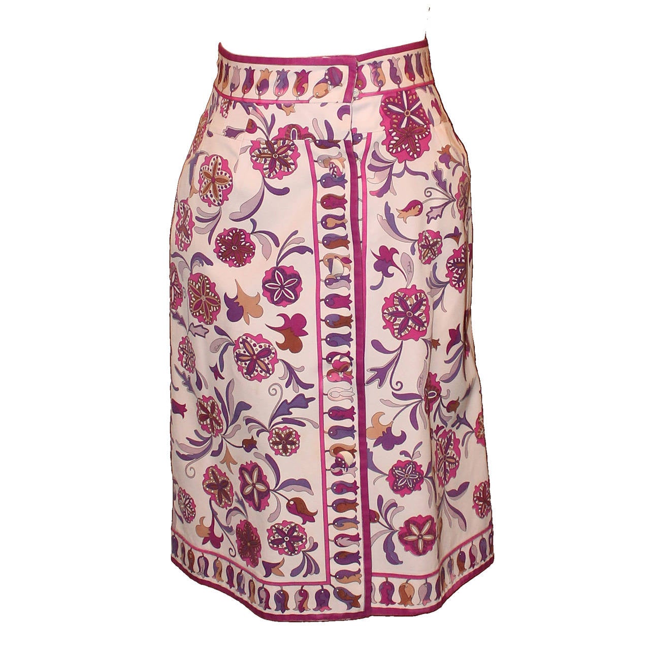 Pucci Vintage Pink, Purple, White Floral Print Skirt - circa 1960s - S