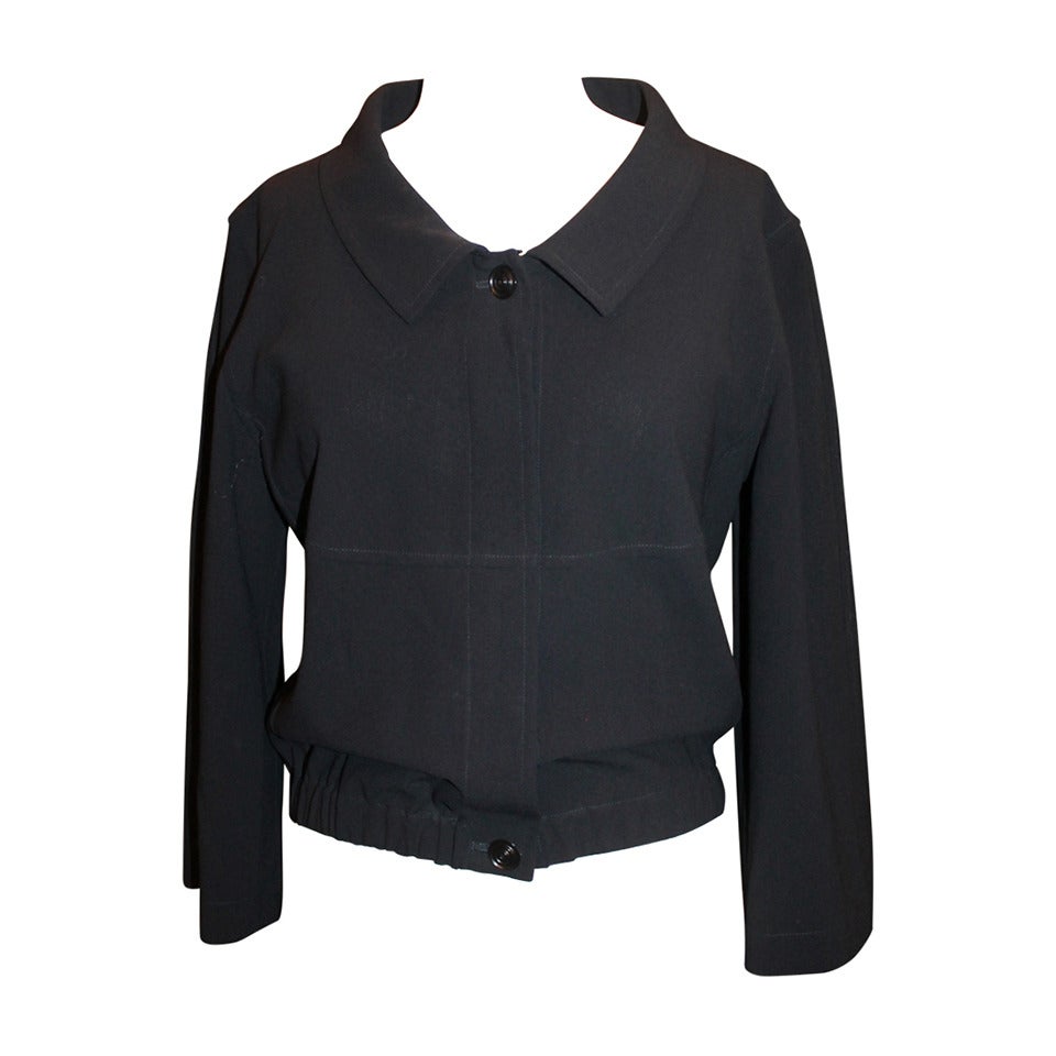 Chanel Navy Wool Jacket/Shirt with Elastic Bottom - 38