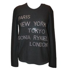 Vintage Sonia Rykiel Black Wool Blend Rhinestone Sweater - 40
