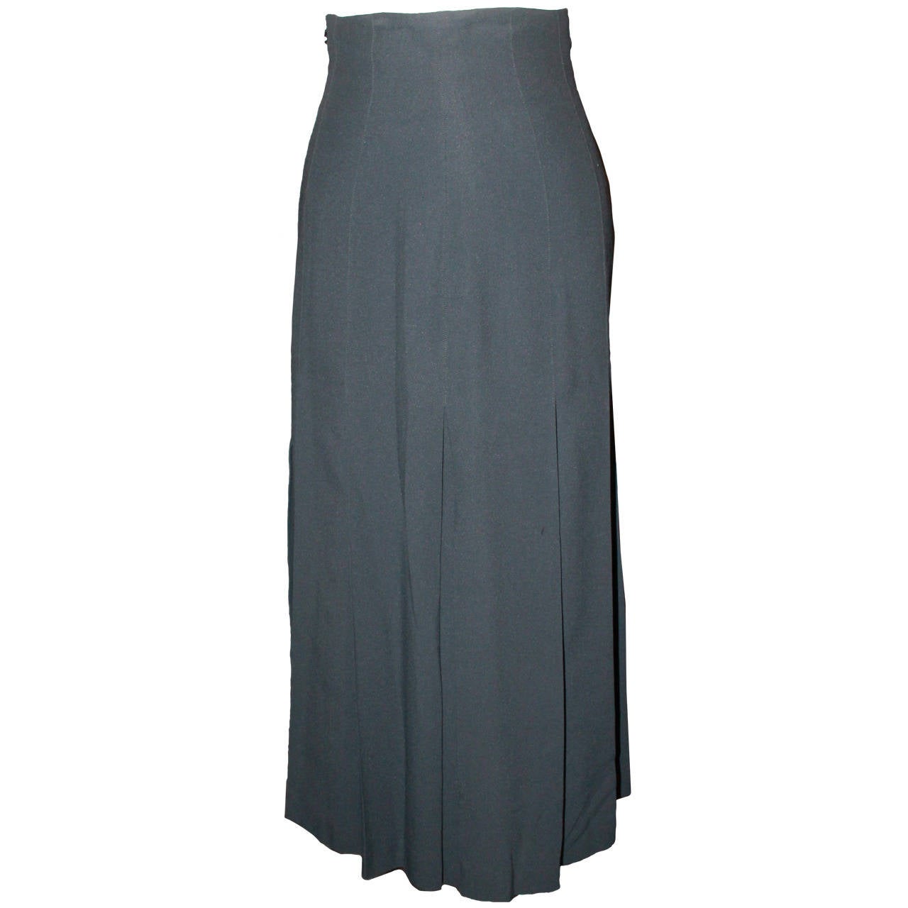 navy long pleated skirt