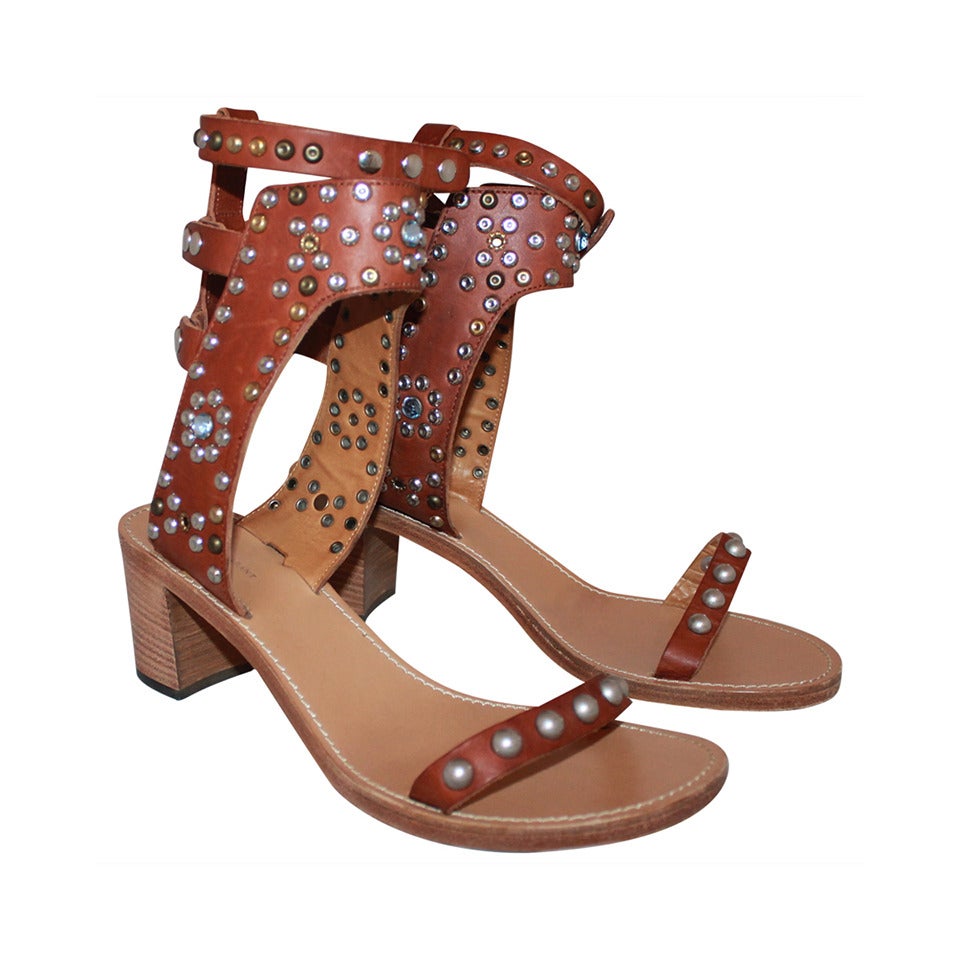 Isabel Marant Leather & Cap Embellished Sandals - 41