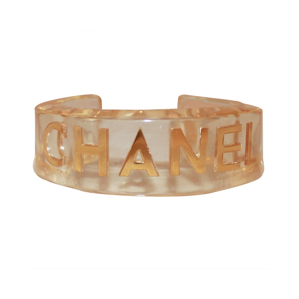 Chanel Vintage Lucite & Gold Chanel Logo Cuff - circa 1991