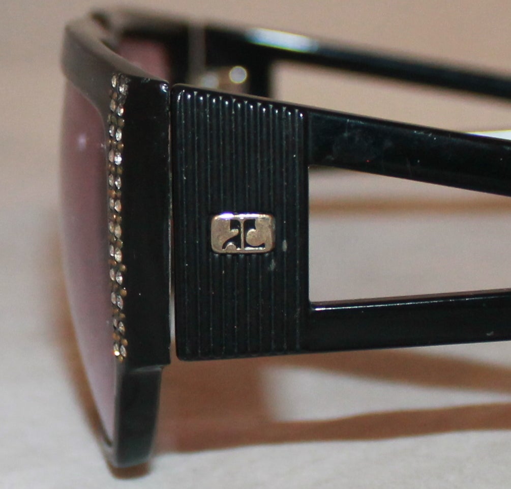 Courreges Vintage Black Rhinestone Sunglasses - circa 1970s In Excellent Condition In West Palm Beach, FL