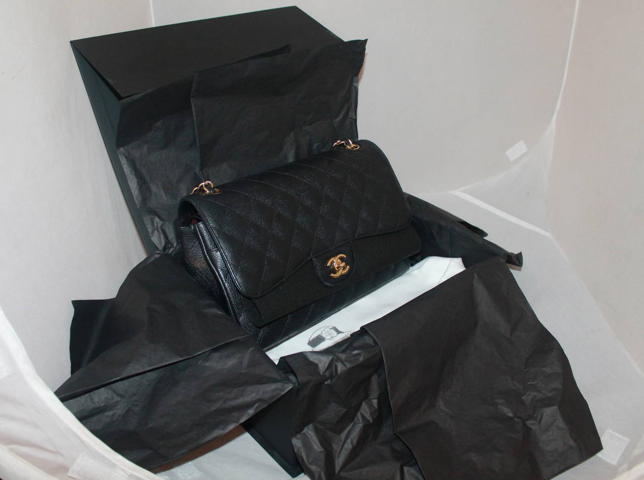 Chanel Black Caviar Jumbo Double Flap Handbag - circa 2014 - NEW WITH BOX 3