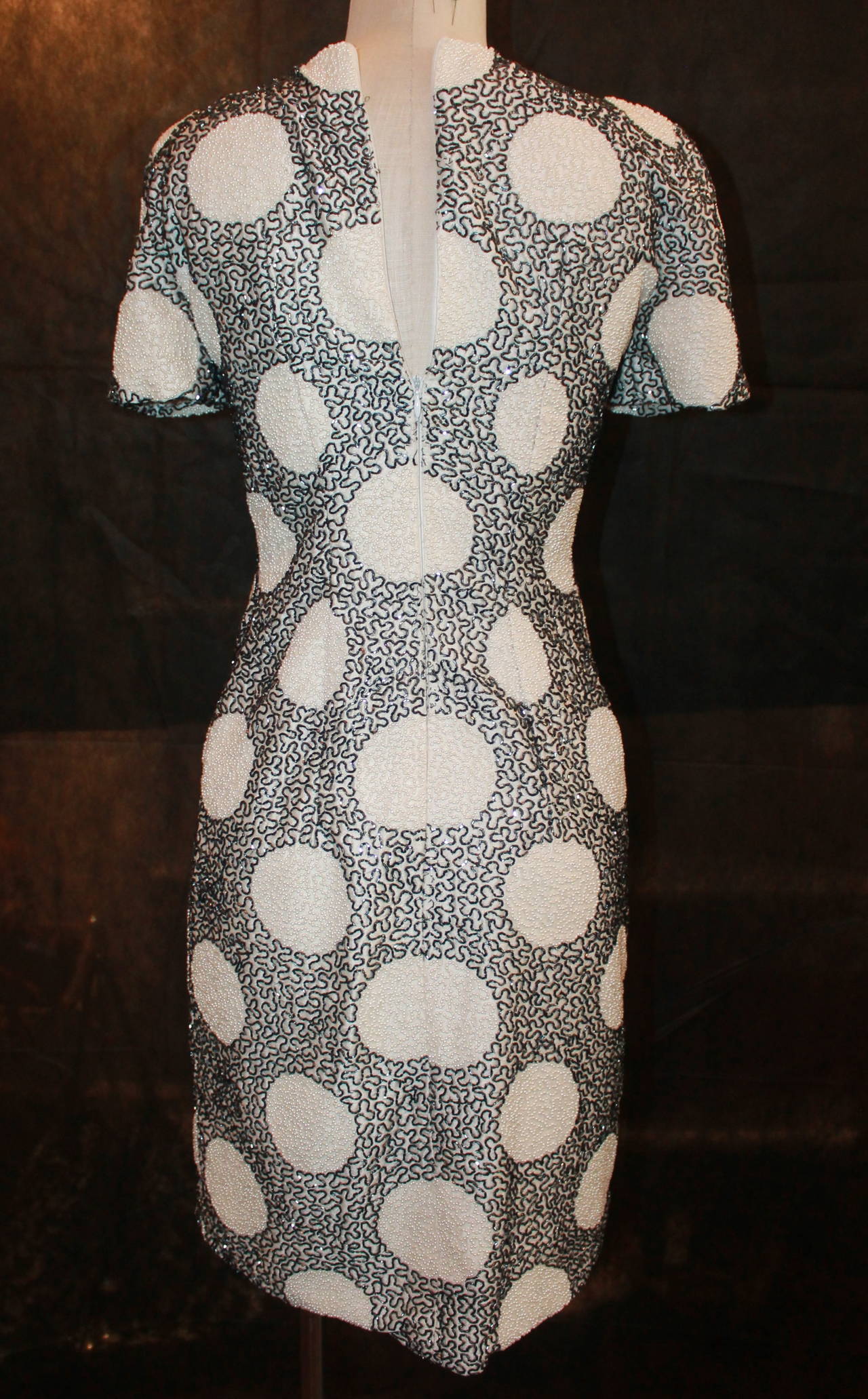 Carolina Herrera Vintage Pearl & Bead Polka Dot Dress - S 1