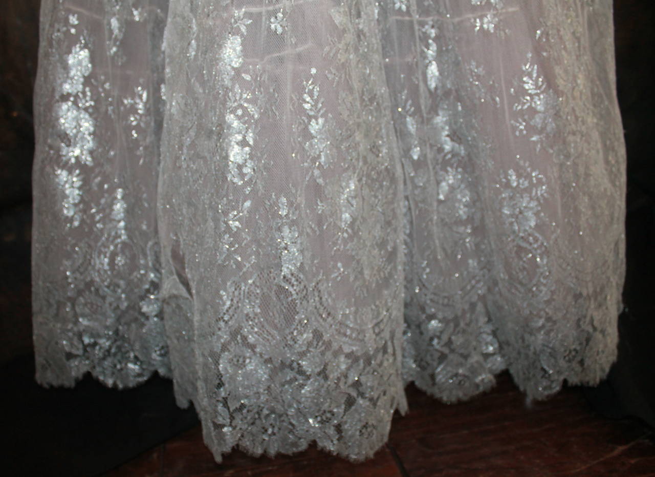 Women's Oscar De La Renta 1990's Vintage Silver Lace & Tulle Ball Skirt - 4