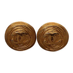Chanel Goldtone Swirl Clip-On Earrings with "CC" - circa 1988