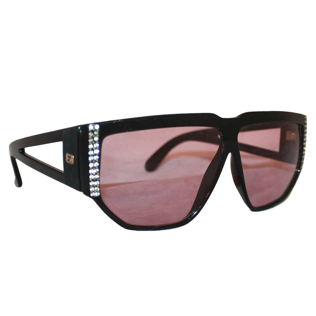 Courreges Vintage Black Rhinestone Sunglasses - circa 1970s