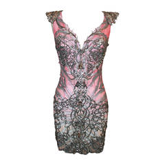 Ema Savahl Couture Pink & Grey Hand-Painted Dress with Rhinestones - M