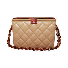 Chanel Vintage Beige Lambskin & Tortoise Top Box Handbag - circa 1997
