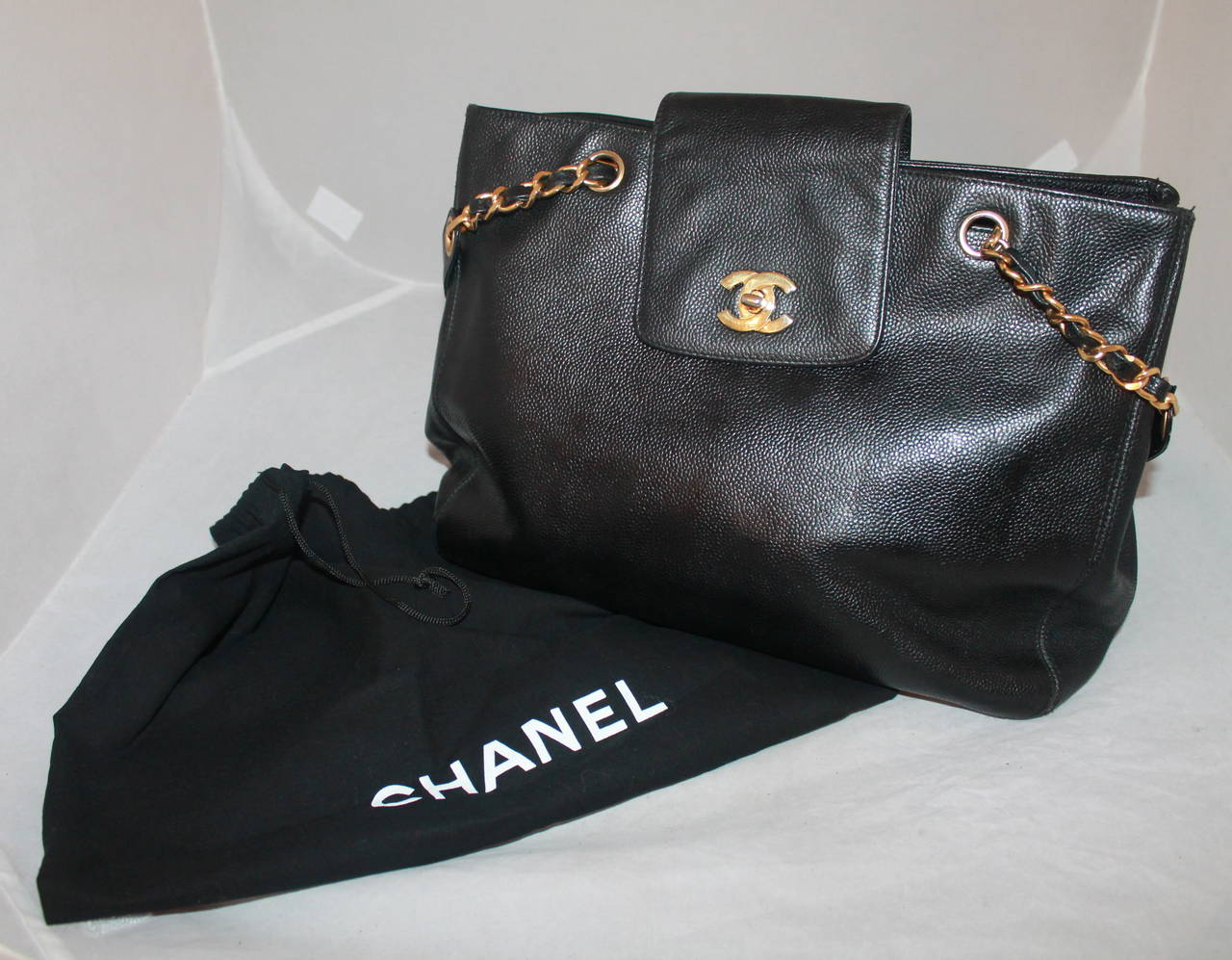 Chanel Vintage Black Caviar Tote Handbag GHW 1