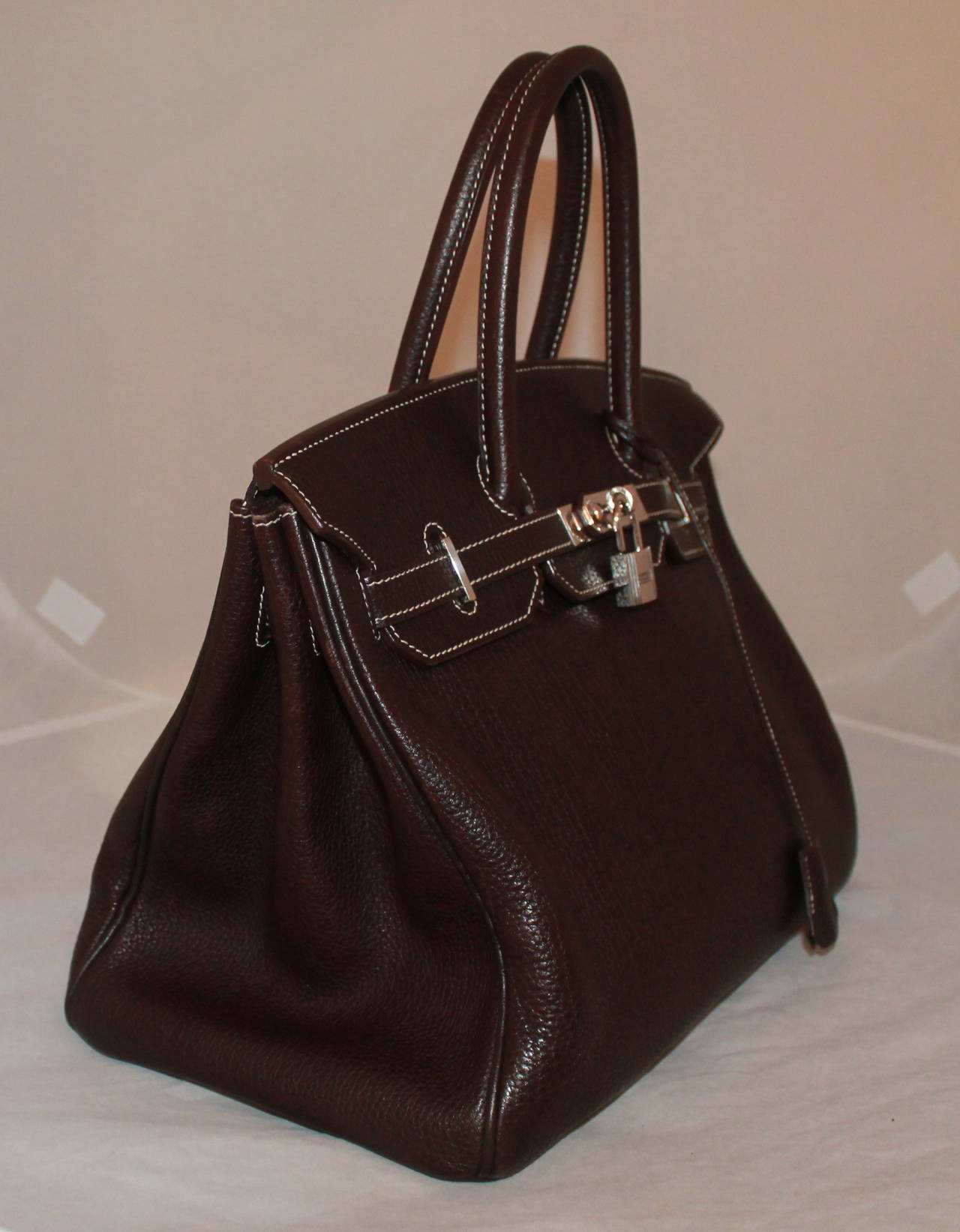 Hermes Chocolate Brown Fjord 35cm Birkin Handbag SHW circa 2001 at