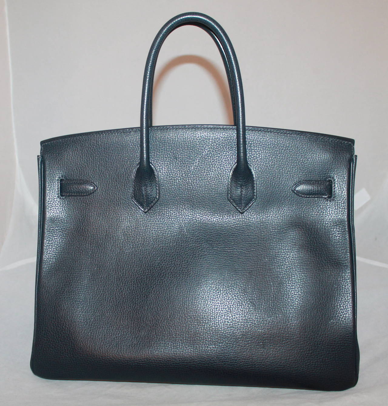 Hermes Navy Epson Leather 35 cm Birkin Handbag - SHW - circa 2006
