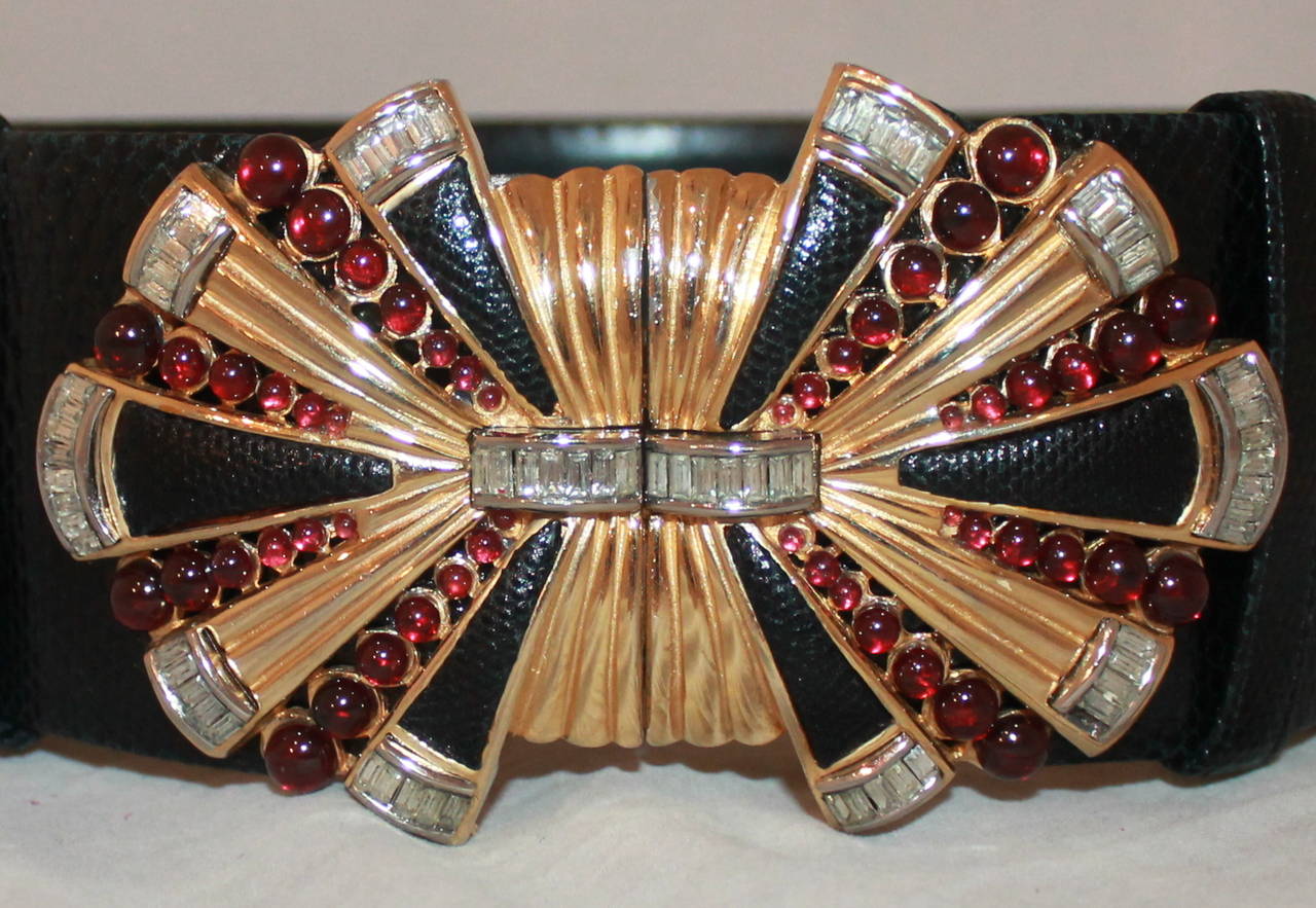 Judith Leiber Black Lizard & Golden Stone Buckle