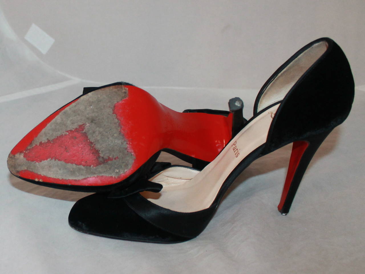 Christian Louboutin Black Velvet and Satin Bow Heels - 39 at 1stdibs