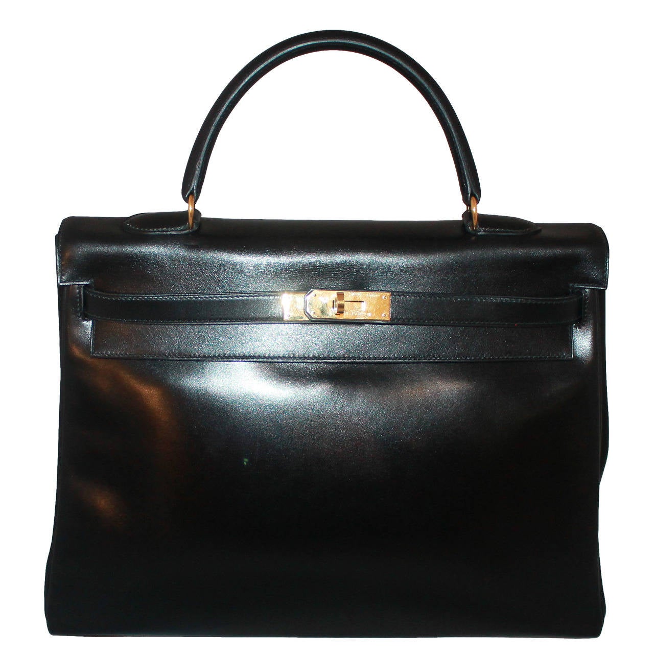Hermes Vintage Black Box Calf 35cm Kelly Handbag GHW - circa 1993
