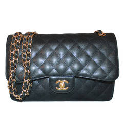 Chanel Black Caviar Jumbo Double Flap Handbag - circa 2014 - NEW WITH BOX