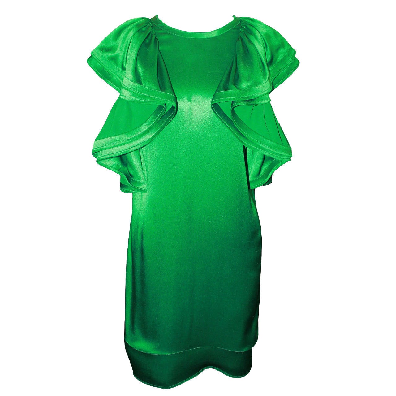 Lanvin Emerald Green Large Ruffle Sleeve Dress - 38