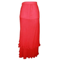 Chanel Vintage Red Silk Chiffon Tiered Skirt with Rhinestones - 2