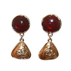 Chanel Vintage Gripoix & Goldtone "CC" Clip Earrings - circa 1986