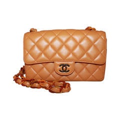 Chanel Vintage Mustard Lambkin Quilted Handbag with Bakelite Chain - circa 1998