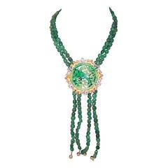 Vendome Vintage Jade Bead & Goldtone Pendant Necklace