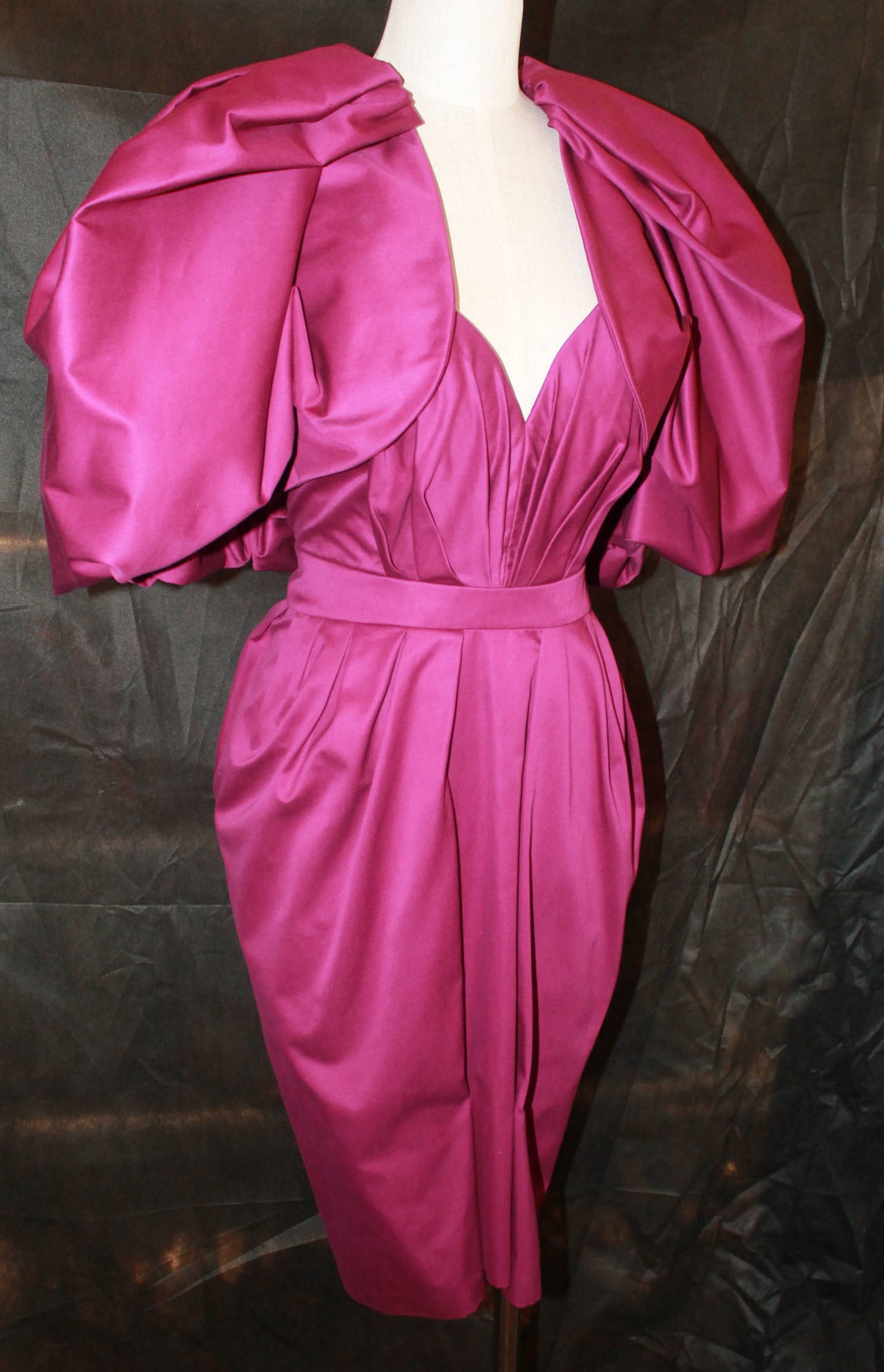 Pink YSL Fushia Strapless Dress with Bolero/Caplet Jacket - S