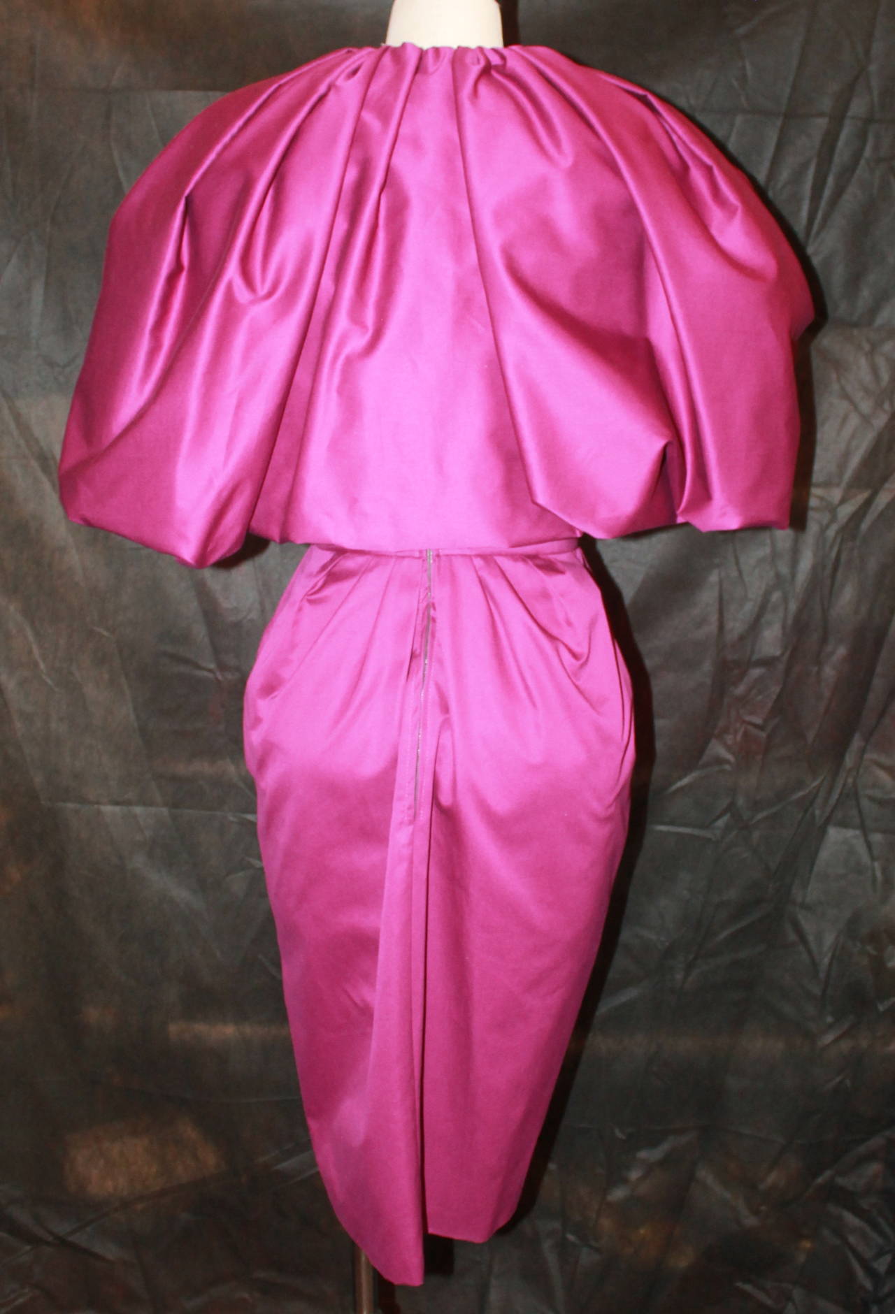 YSL Fushia Strapless Dress with Bolero/Caplet Jacket - S In Excellent Condition In West Palm Beach, FL