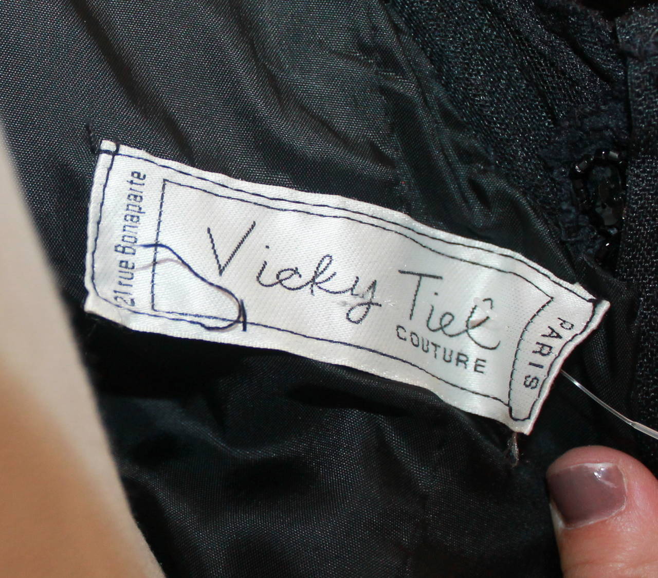 Vicky Tiel 1980s Couture Pale Pink & Black Lace Bodice Dress 2