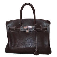 Sac à main Hermès marron chocolat Fjord 35cm Birkin - SHW - circa 2001