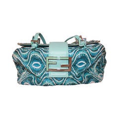 Fendi Blue Geometric Beaded Shoulder Bag