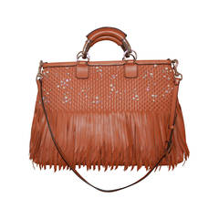 Valentino Luggage Leather Fringe Handbag with Rhinestones & Pearls