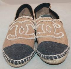 Chanel Tan & Navy Canvas Signature "CC" Espadrilles - 36 - Never Worn