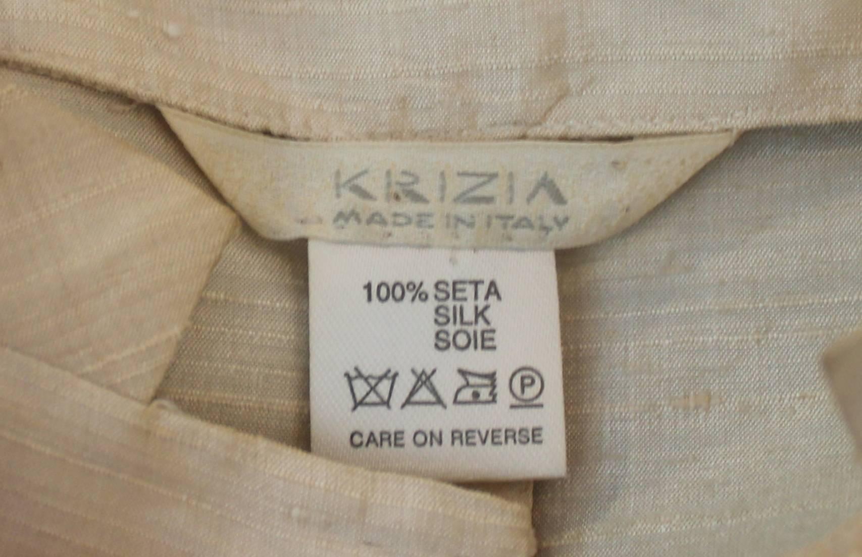 Women's Krizia Ivory Raw Silk Coat & Pant Set with Belt - 42 - 1970's 