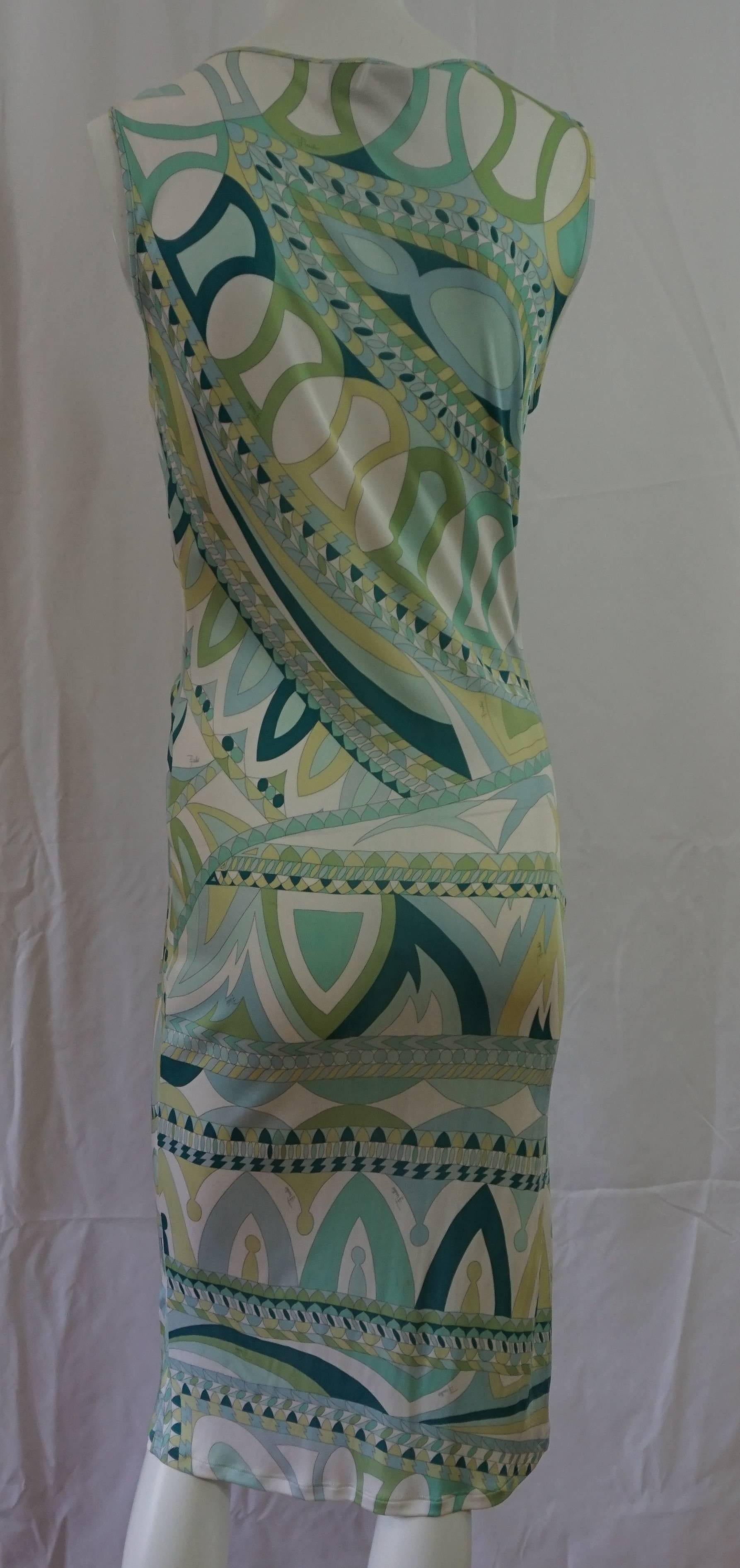 Gray Emilio Pucci Greentone Print V-neck Sleeveless Dress - 12