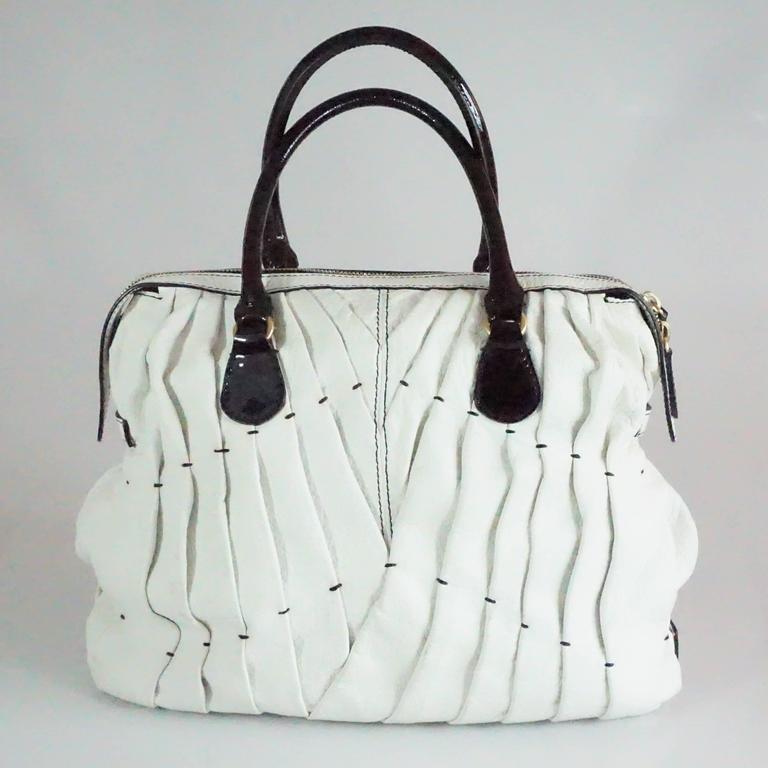 Valentino Garavani White Pebbled Leather Handbag w/ Black Patent ...