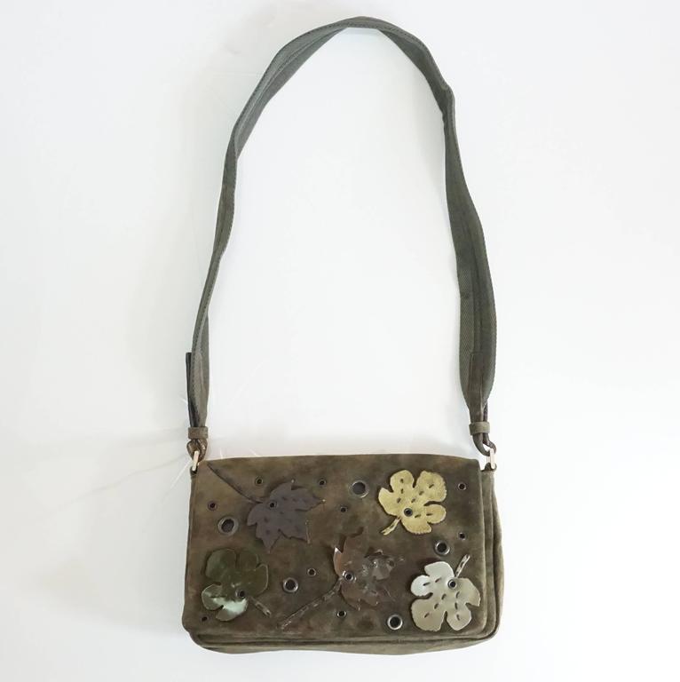 Prada Olive Suede Fall Leaves Shoulder Bag For Sale at 1stDibs 