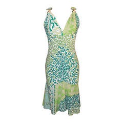 Roberto Cavalli Blue & Green Printed Jersey Dress - 42 - retail $2, 225