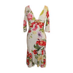 Roberto Cavalli Floral Print Jersey 3/4 Sleeve Dress - 42 - retail $4, 225
