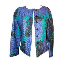 YSL 1960's Blue & Violet Floral Print Quilted Jacket - vintage size 42 9