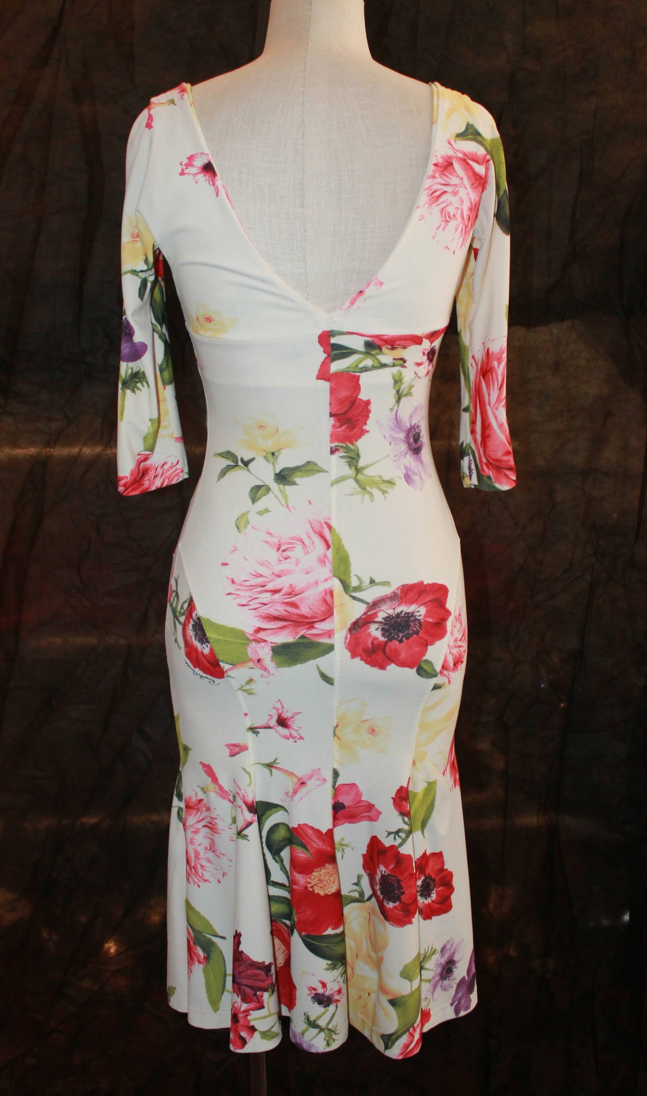 Roberto Cavalli Floral Print Jersey 3/4 Sleeve Dress - 42 - retail $4, 225 1
