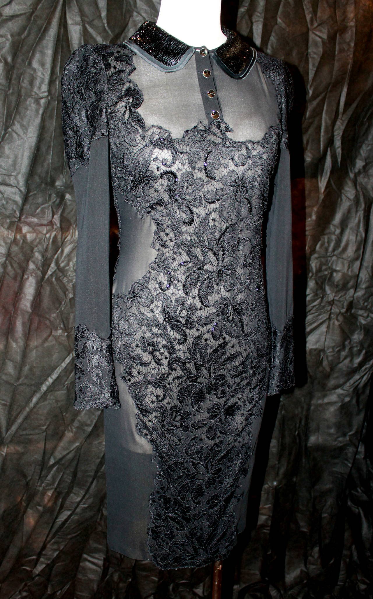 Emilio Pucci Black Lace Sheer Long Sleeve Dress - 6. This dress is in excellent condition with nearly no signs of wear. It is a very unique Pucci piece. 

Measurements:
Bust- 32.5
Waist- 28